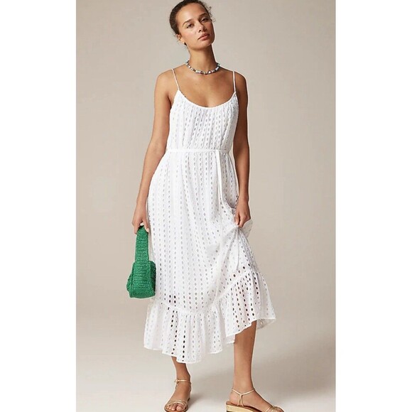 J.CREW Oval Eyelet Midi Dress Size Small White NEW Casual Preppy Bride CK828 - Picture 1 of 15